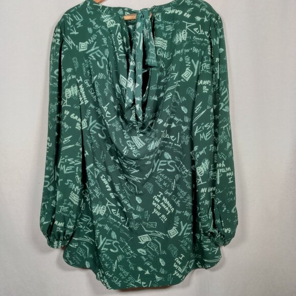 Melissa McCartney Seven Shirt Blouse Plus Size 2X Green Graffiti Long Sleeve Top - Picture 3 of 16
